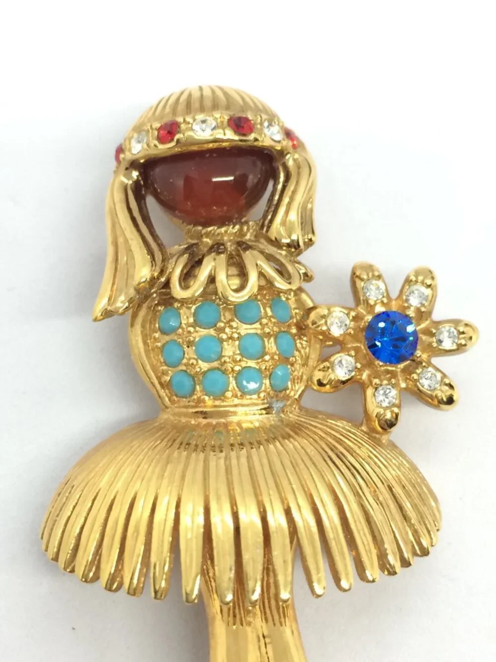 VINTAGE JBK BROOCH Ballerina Camrose Cross Figural Rhinestone Gold Tone